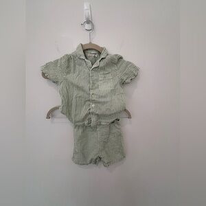 Monoprix Kids Striped Green Seersucker Kids Pajama Set, Size 5